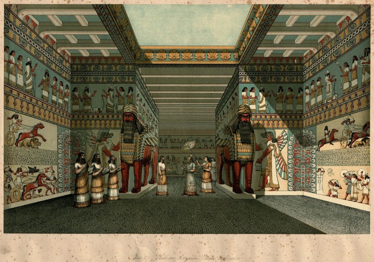 The Hall of an Assyrian Palace Restored (From "The Nineveh Court in the Crystal Palace" by Austen He van Unbekannter Künstler