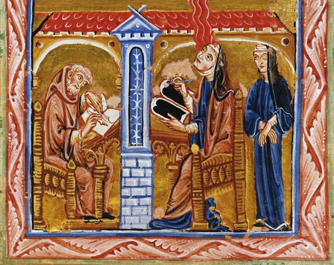 Hildegard receives a vision in the presence of her secretary Volmar and her confidante Richardis van Unbekannter Künstler