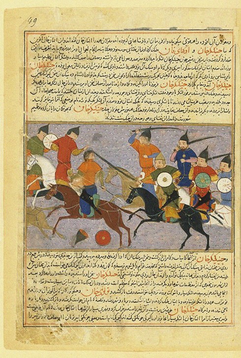 Battle between the Mongol and Jin Jurchen armies in north China in 1211. Miniature from Jami' al-taw van Unbekannter Künstler