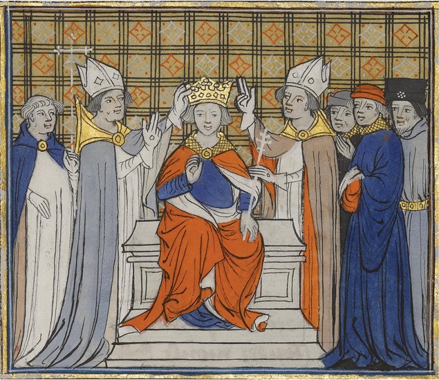 The Anointing and Coronation of Louis IV at Laon, 19 June 936. From Grandes Chroniques de France van Unbekannter Künstler