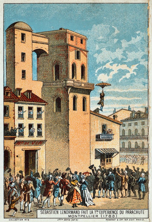 Lenormand jumps from the tower of the Montpellier observatory, 1783 van Unbekannter Künstler