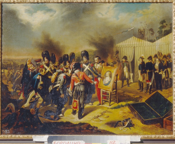 Napoleon shows the portrait of his son to the guardsmen van Unbekannter Künstler
