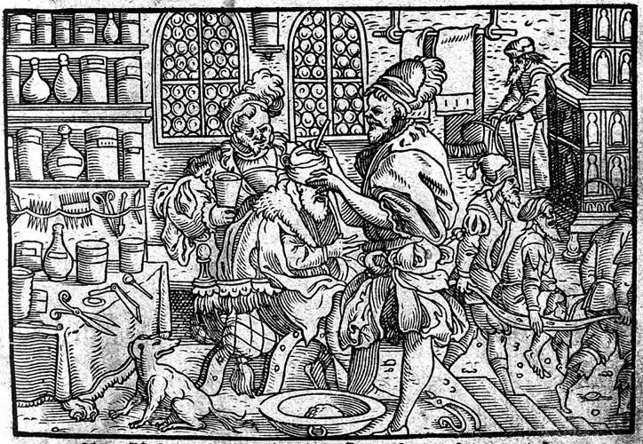 Operation on a man's head. From: Die große Wundarzney by Theophrastus Bombastus von Hohenheim van Unbekannter Künstler