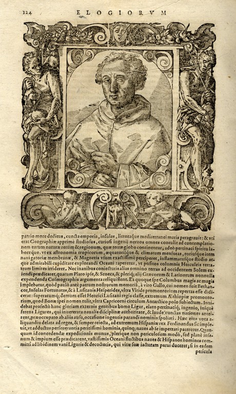Portrait of Christopher Columbus. (From Elogia virorum bellica virtute illustrium by Paolo Giovio) van Unbekannter Künstler
