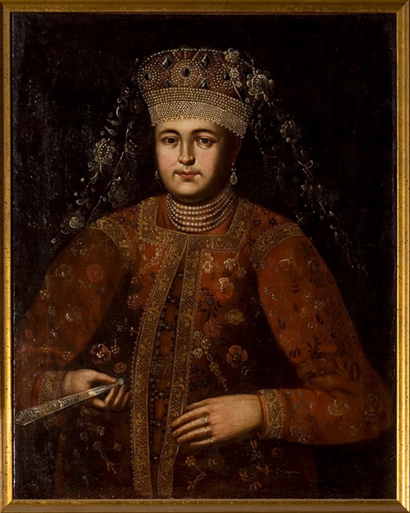 Portrait of Tsarina Marfa Matveyevna (1664-1715) van Unbekannter Künstler