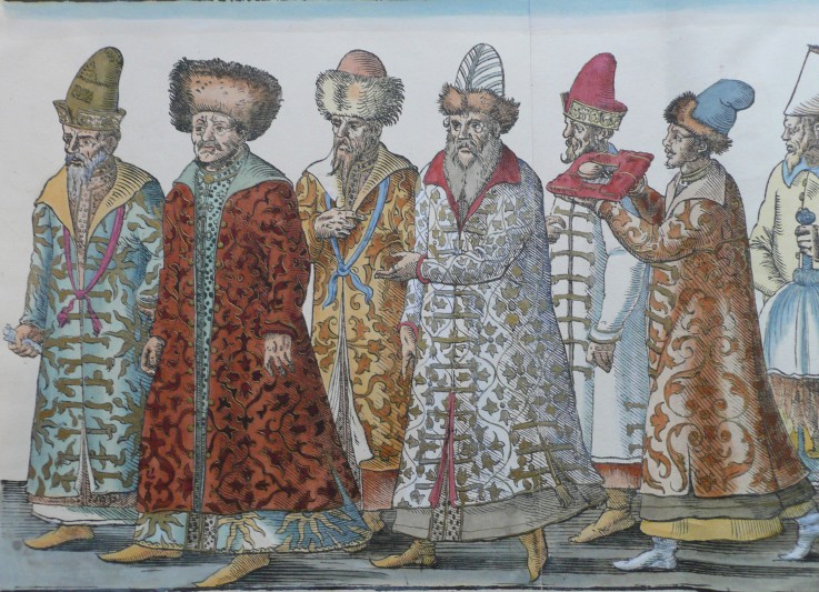 Portrait of Moscow Monarchs Ivan III, Vasili III Ivanovich, Ivan IV of Russia and entourage van Unbekannter Künstler