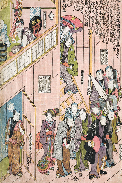 Innenansicht des Dotombori-Theaters in Osaka van Utagawa Kunisada