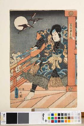Arashi Rikan in der Rolle des Takasago Yuminosuke (Aus dem Kabuki-Schauspiel Die heldenhaften Abente