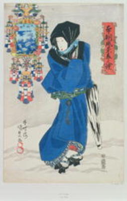 Japanese Woman in the Snow (colour woodblock print) van Utagawa Kunisada