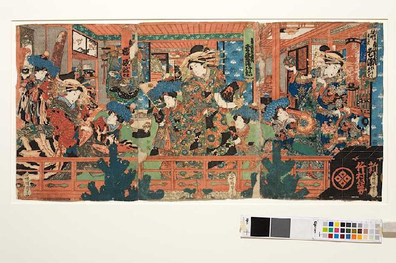 Kurtisanen mit ihren Schülerinnen im Freudenhaus van Utagawa Kunisada