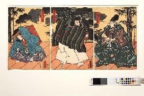 Minamotono Yoshitsune und Musashibo Benkei vor Fürst Togashino Saemon (Aus dem Kabuki-Schauspiel Ben