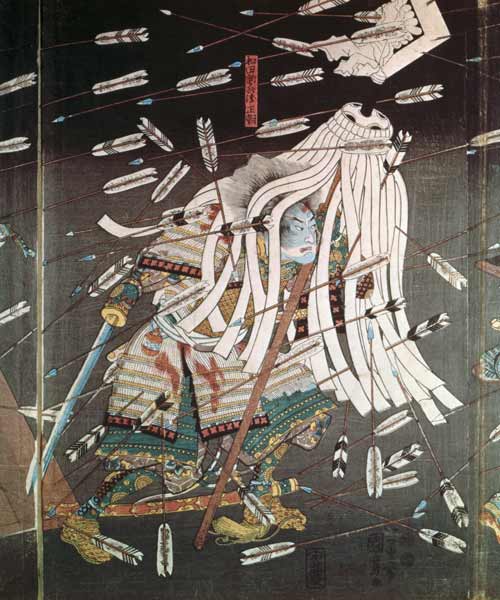 The Last Stand of the Kusanoki Clan, the Battle of Shijo Nawate, 1348, c..1851 van Utagawa Kuniyoshi
