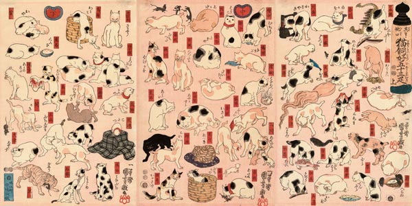 Cats. From the Series "Fifty-three Stations of the Tokaido" (Triptych) van Utagawa Kuniyoshi