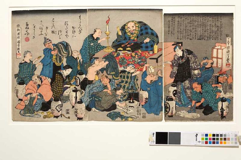 Der Mönch Ikkyu predigt über die Höllenqualen der Reichen van Utagawa Kuniyoshi