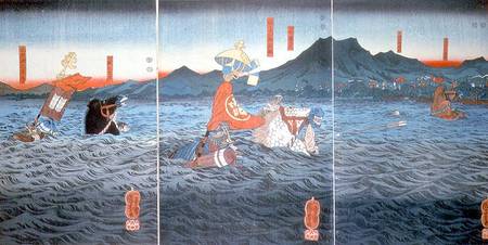 The Rival Generals fording the Ujigawa van Utagawa Kuniyoshi