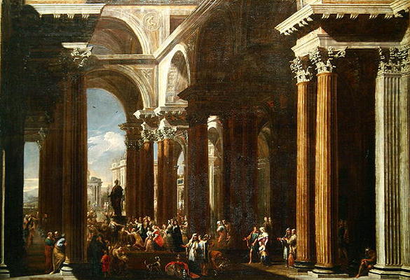 An Architectural Capriccio with a Roman Sacrifice (oil on canvas) van V. Codazzi