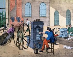 Worker striking money in the Monnaie de Paris, plate 9 from a teaching book on industries and jobs,
