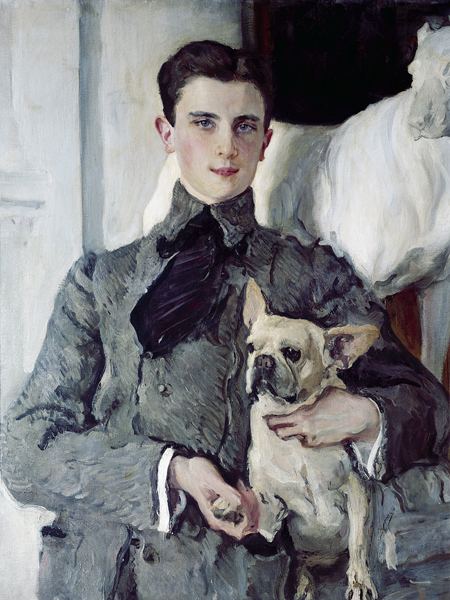 Portrait of Prince Felix Yusupov, Count Sumarokov-Elston (1887-1967) with a dog van Valentin Alexandrowitsch Serow