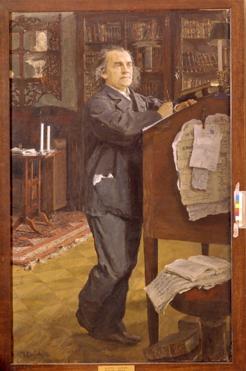 Portrait of the composer Alexander Serov (1820-1871) van Valentin Alexandrowitsch Serow