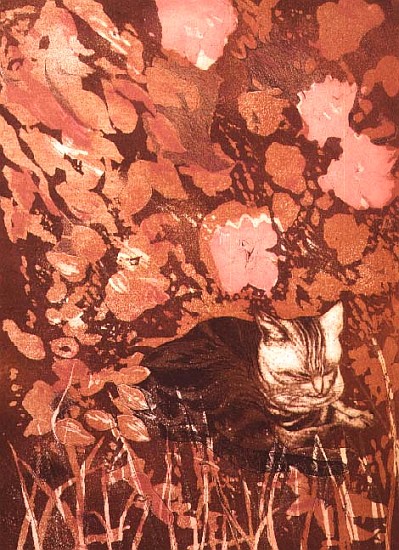 Cat with Roses (print) van Valerie  Daniel