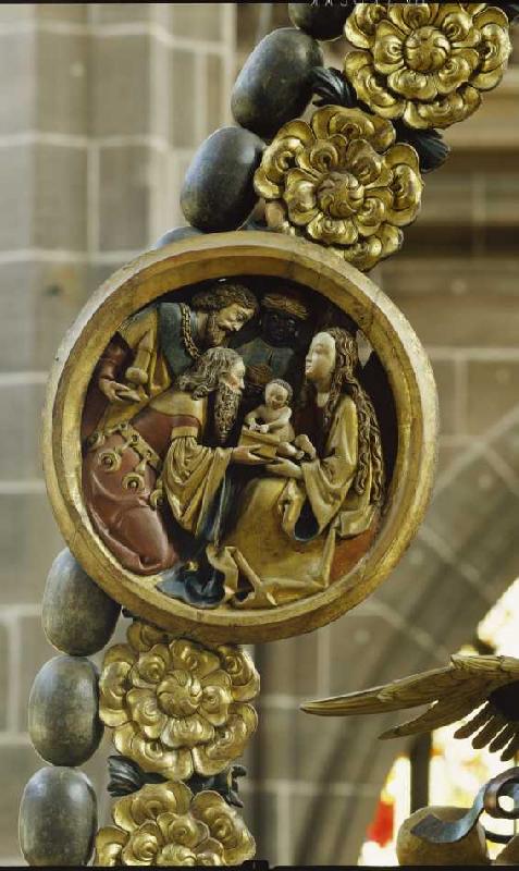 Der Englische Gruß: Medaillon mit der Anbetung der Könige van Veit Stoß