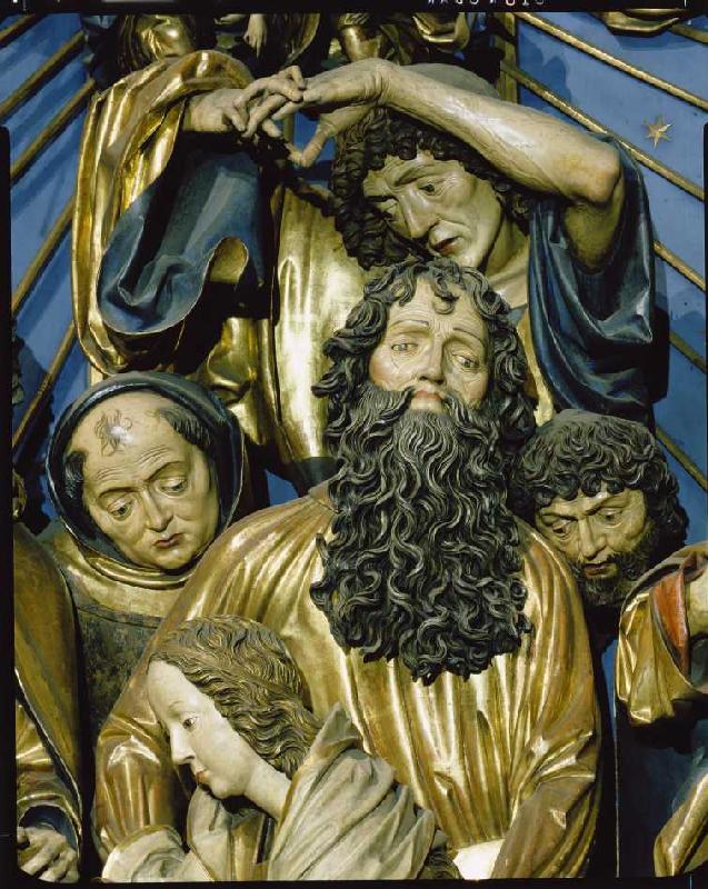 Der Krakauer Marienaltar: Der bärtige Apostel Paulus mit drei weiteren Aposteln van Veit Stoß