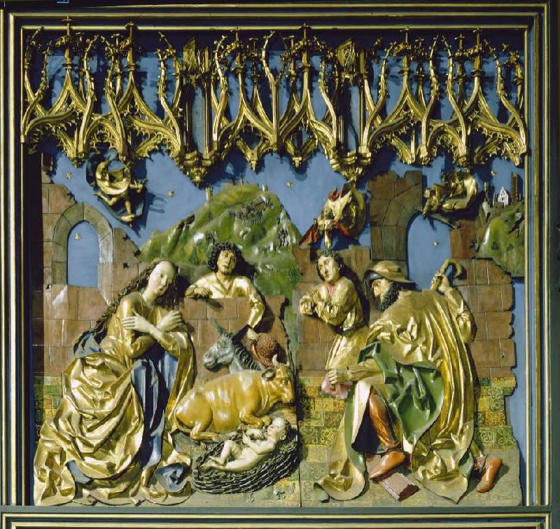 Der Krakauer Marienaltar: Die Geburt Christi (linkes mittleres Flügelrelief) van Veit Stoß