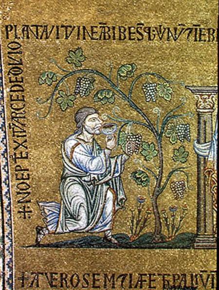 Noah drinking wine amongst the vines, detail from the Story of Noah van Veneto-Byzantine School