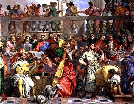 The Marriage Feast at Cana, detail of musicians and dogs van Veronese, Paolo (eigentl. Paolo Caliari)