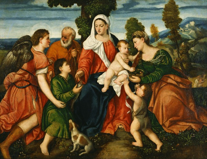 The Holy Family with Tobias and the Angel, Saint Dorothy, John the Baptist and the Miracle of the Co van Veronese, Paolo (eigentl. Paolo Caliari)