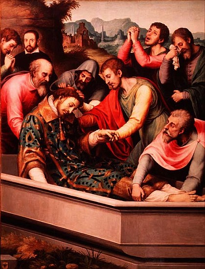 The Burial of St. Esteban van Vicente Juan (Juan de Juanes) Macip