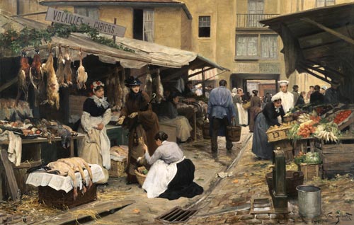 Szene auf einem französischen Markt. van Victor Gabriel Gilbert