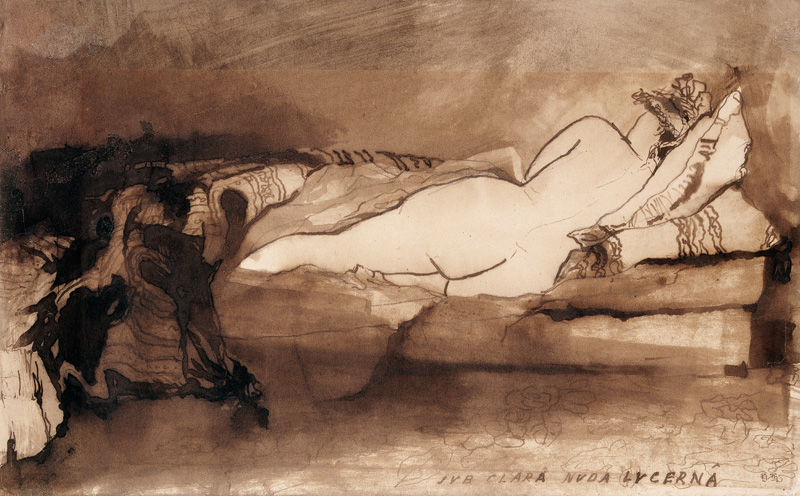 Sleeping Nude (pen & ink and wash on paper) van Victor Hugo