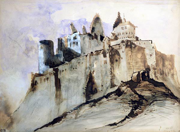 The Chateau of Vianden, 1871 (w/c, pen & ink and wash on paper)