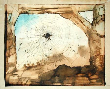 Vianden through a Spider's Web (pencil, India ink, sepia and w/c on van Victor Hugo