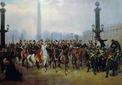 Napoleon III. mit seinem Stab auf der Place de la Concorde