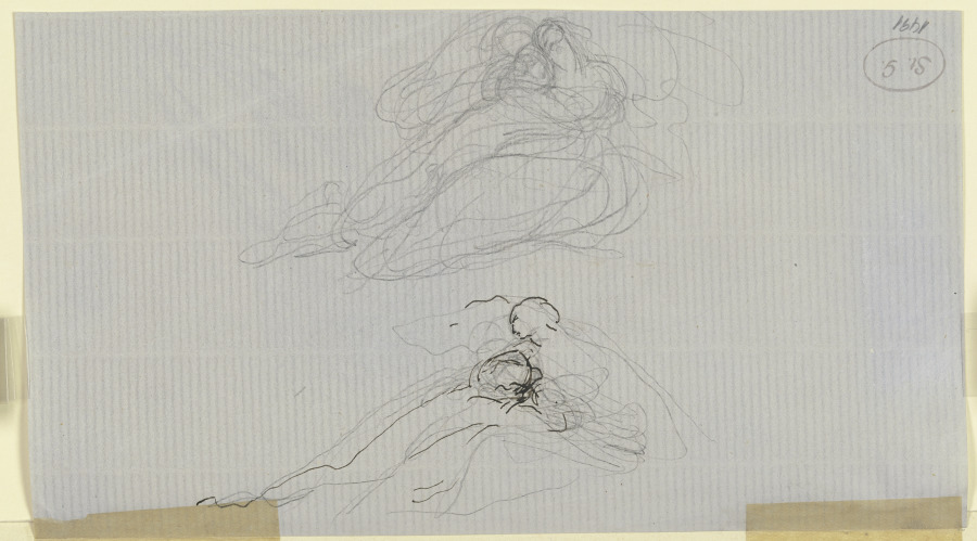 Zwei Liebespaare (oben Francesca und Paolo, gemeinsam im zweiten Höllenkreis schwebend?) van Victor Müller