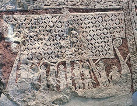 Detail of a picture stone depicting a Viking ship, from the Isle of Gotland van Viking