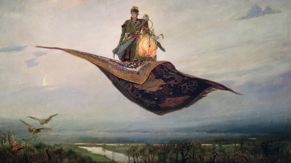 Riding a Flying Carpet van Viktor Michailowitsch Wasnezow