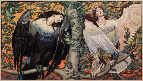 Sirin and Alkonost. A Song of Joy and Sorrow van Viktor Michailowitsch Wasnezow