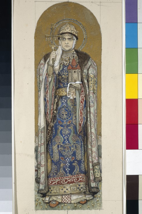 Saint Olga, Princess of Kiev (Study for frescos in the St Vladimir's Cathedral of Kiev) van Viktor Michailowitsch Wasnezow