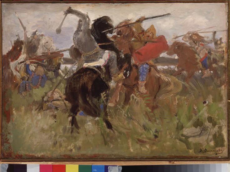 Battle between the Scythians and the Slavs van Viktor Michailowitsch Wasnezow