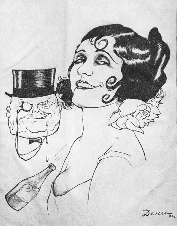 Caricature on actress of silent movies Pola Negri van Viktor Nikolaevich Deni