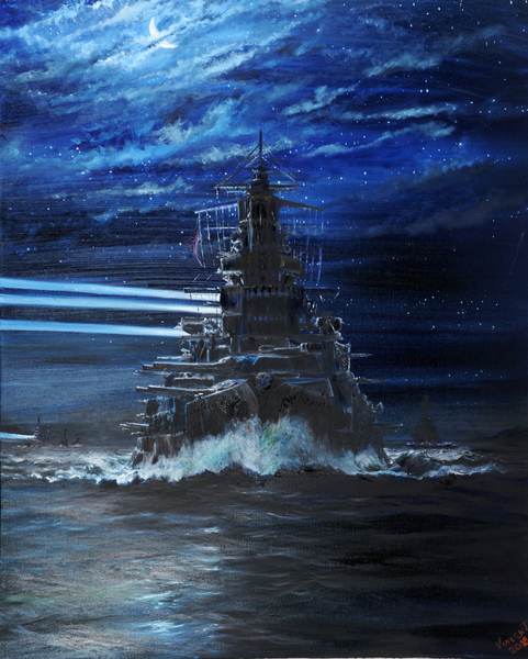 IJN Hiei and Akatsuki light up USS Atlanta, Guadalcanal 1942 van Vincent Alexander Booth