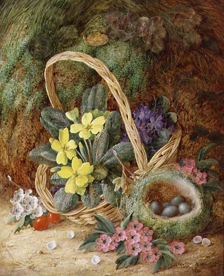 Still Life with Primroses and a Bird's Nest van Vincent Clare