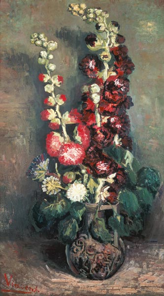 Vase mit Rosenmalven van Vincent van Gogh