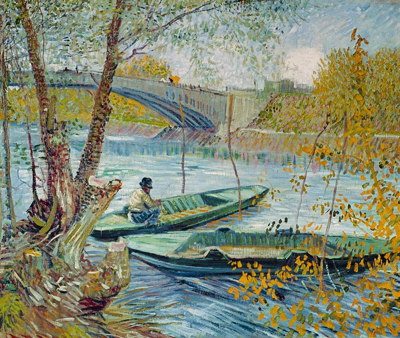 Hengelaar en Boot aan de Brug van Clichy Vincent van Gogh  van Vincent van Gogh