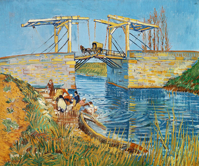 De brug van Langlois met wassende vrouwen  van Vincent van Gogh
