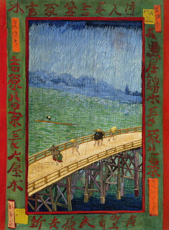 Brug in de regen (naar Hiroshige)  - Vincent van Gogh van Vincent van Gogh