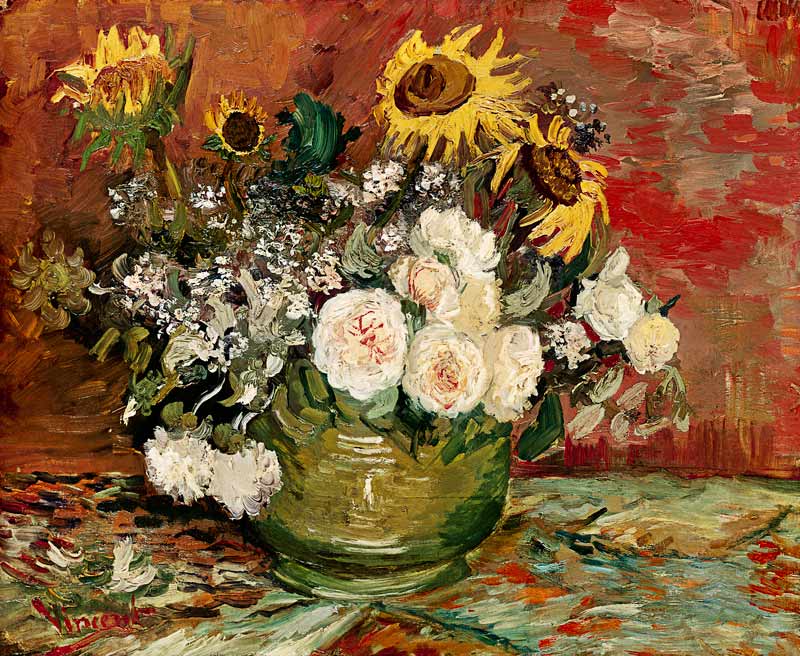 Rozen en zonnebloemen van Vincent van Gogh